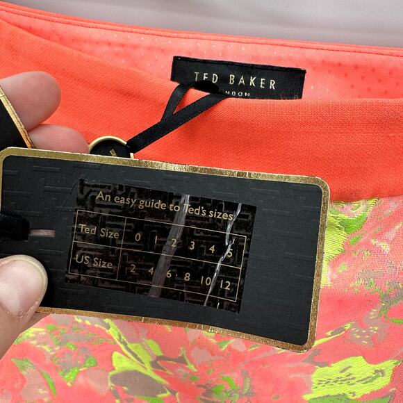 TED BAKER NWT Keleche Neon Coral Jacquard Wrap Skirt // 2 - Picture 6 of 11